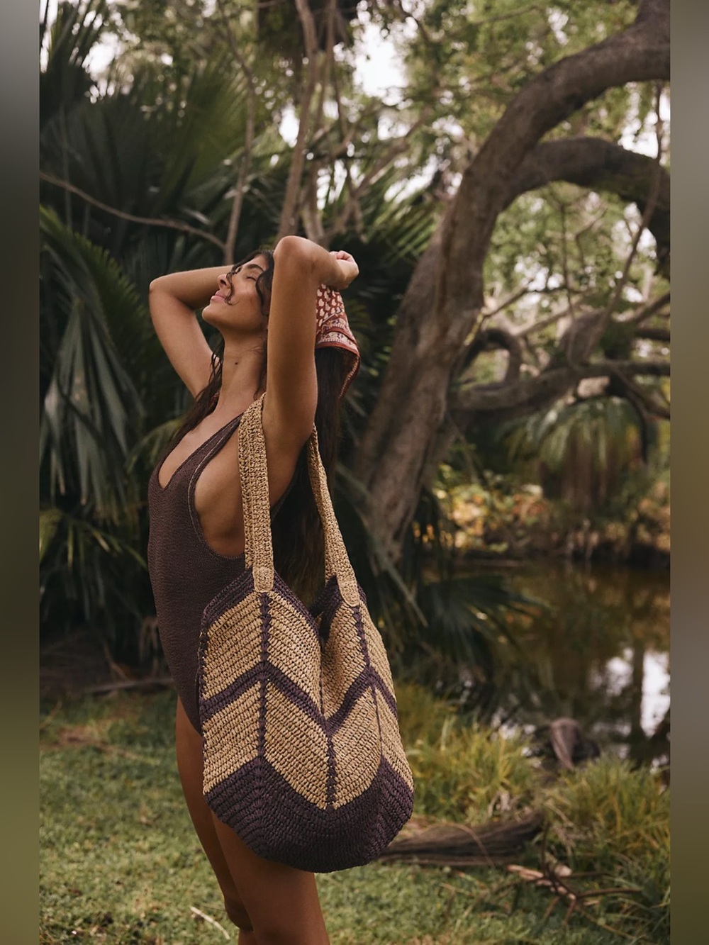 Free People Mykonos Straw Tote Bag - Natural & Deep Brown
